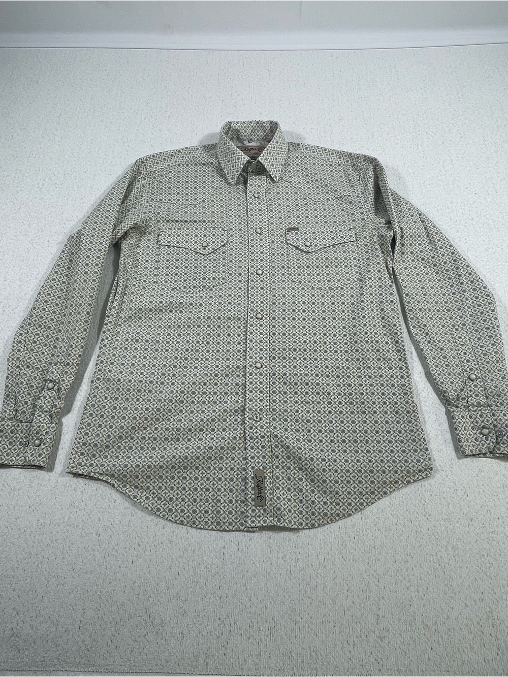 Rafter C Men's S White Gray Tan Geometric Woven Cotton Long Sleeve Shirt. #0626